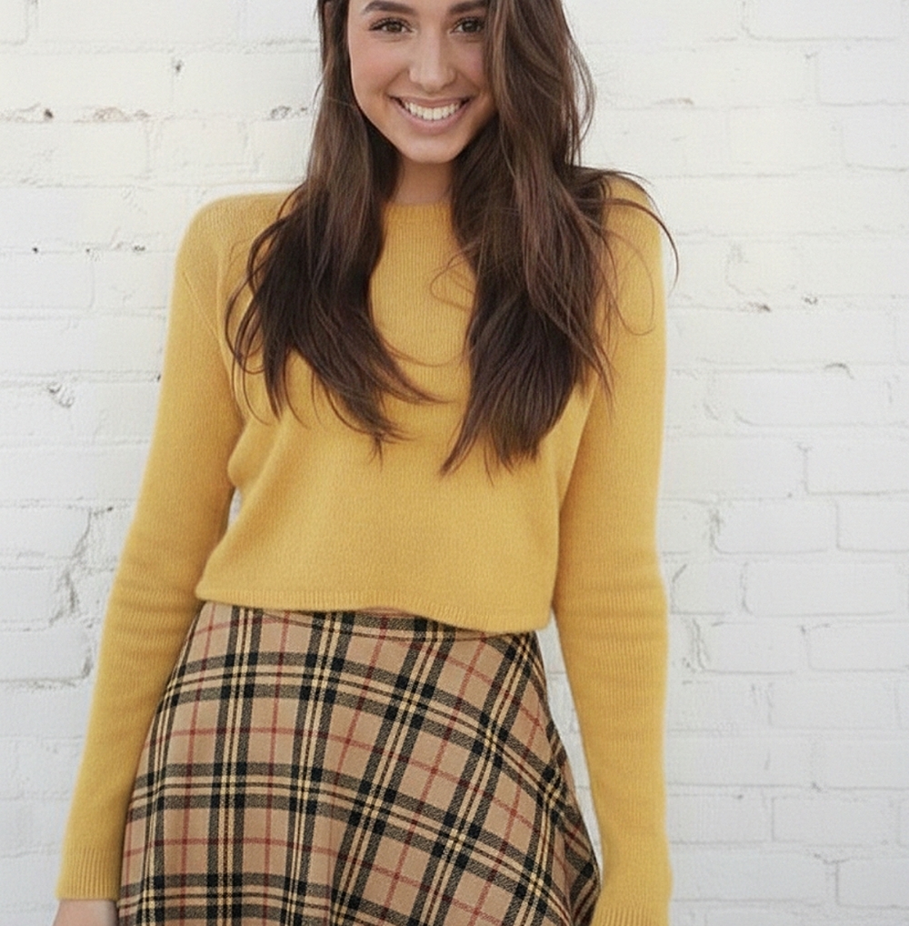 Brandy Melville Mustard Yellow "Francesca" Cropped Knit Sweater